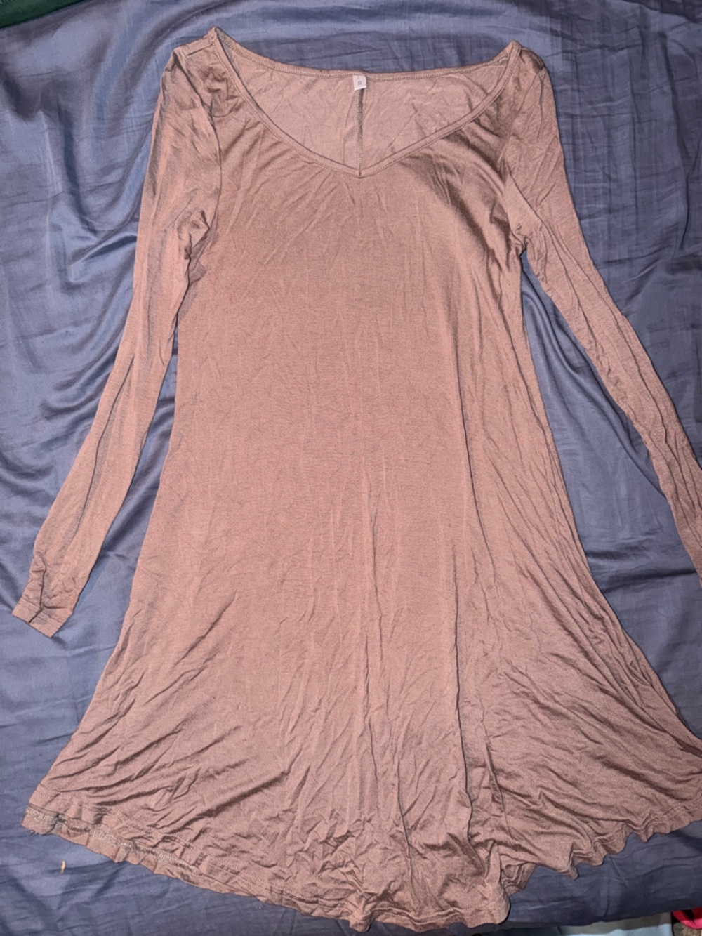 Brown Long Sleeve Swing Dress